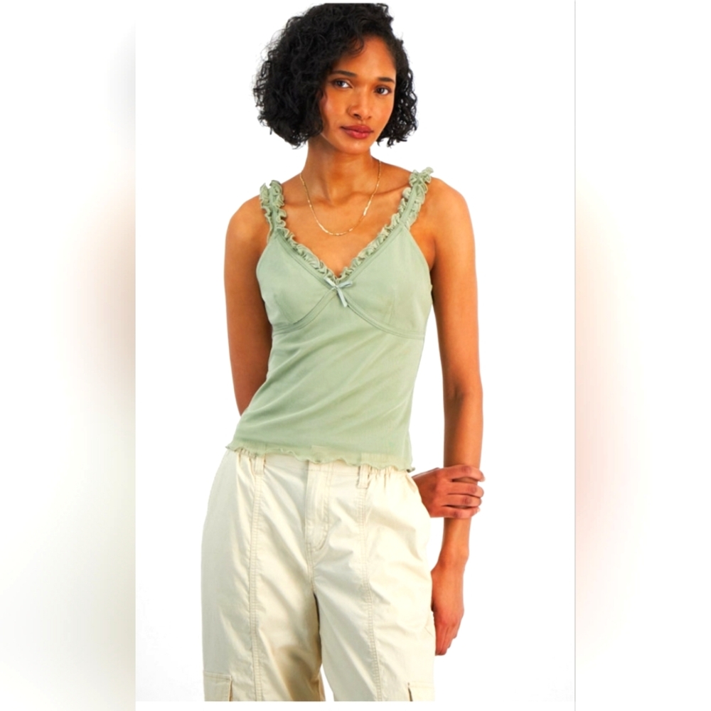 Madden Girl Junior's Mesh Ruffle-Trim Cami Small NEW